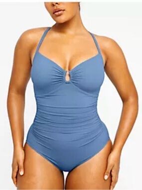 Shapellx Smart Sculpt U-Ring Cut Out Shaping Swimsuit in Classic Blue